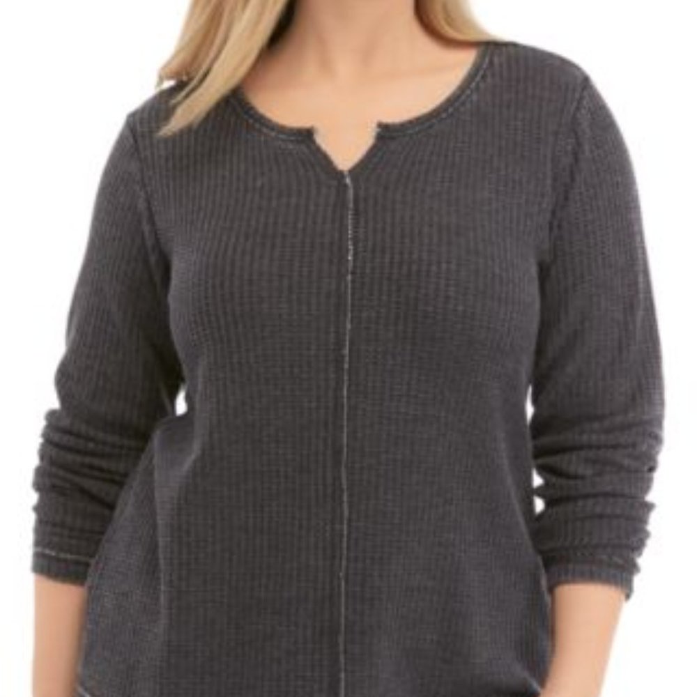 True Craft Waffle Knit V-Neck Popover Top Sz-3X